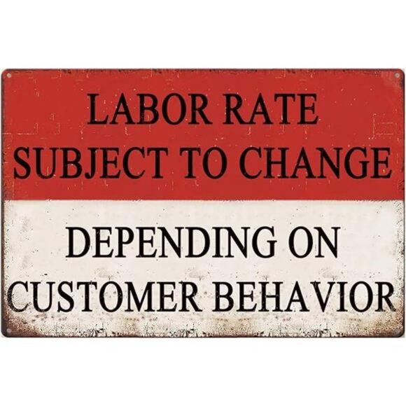 Funny Metal Tin Sign Labor Rates Subject To Change Signs Retro Man Cave Decor - Picture 8 of 8